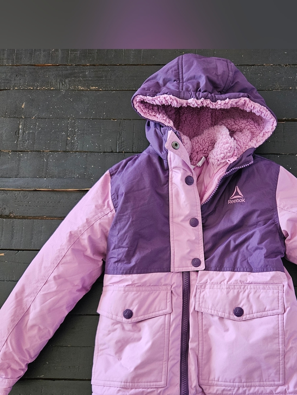 Reebok Girls 6 Two-Tone Purple Sherpa-Lined Hooded Coat 2-in-1 Liner Jacket